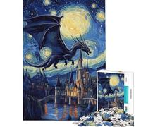 Jigsaw Puzzles for Teenagers 1000 Piece Dragon's Flight Over Starlit Castle 1000 Jigsaw Puzzle Educational Games Birthday Gifts For Family Fun (Size 38x52cm)