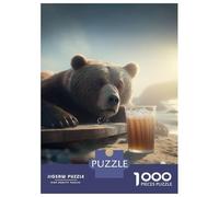 Jigsaw Puzzles for Teenagers 1000 Piece Drunk Bear with Beer Adult Puzzles Hands-on Game For Family Fun Fun at Home Activities, 70x50cm/1000pcs