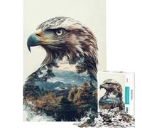 Jigsaw Puzzles for Teenagers 1000 Piece Eagle And Mountain Landscape Double Exposure Brain Intelligence Challenge Addictive Toys Family Game Stress Reliever Funny Gifts (Size 50x75cm)