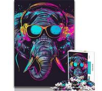 Jigsaw Puzzles for Teenagers 1000 Piece Elephant with Headphones 1000 Pieces for Adults,Brain Intelligence Challenge Addictive Toys for Home Decoration 26x38cm