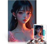 Jigsaw Puzzles for teenagers 1000 Piece Enchanting Anime-Inspired Portrait of a Beautiful Girl with Big Eyes, Glossy Lips, and Dreamy Lighting - Fantasy Art for Wall Decor Gutes Geschenk52x38cm