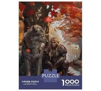 Jigsaw Puzzles for Teenagers 1000 Piece Fantasy Warrior with Wolf in Autumn Forest Puzzle for Adults Anti-Stress Toys Presents for Women Unique Birthday And Xmas Gifts 70x50cm/1000pcs