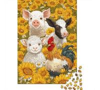 Jigsaw Puzzles for Teenagers 1000 Piece Farm Animals Sunflower Field Jigsaw Puzzle Relax Games Difficult Hard Fun at Home Activities, 70x50cm/1000pcs