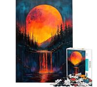 Jigsaw Puzzles for Teenagers 1000 Piece Fiery Waterfall Under Blood Moon Impossible Game Toys Educational Games Great Gifts for Games Stress Reliever (Size 38x52cm)