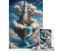 Jigsaw Puzzles for Teenagers 1000 Piece Floating Island Lighthouse with Waterfall Toy Wall Decor Funny Gift Brain Teaser Game Enhance Love between Couples size 50x75cm