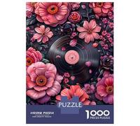 Jigsaw Puzzles for Teenagers 1000 Piece Floral Vinyl Record Jigsaw Puzzle Relax Games Difficult Hard Fun at Home Activities, 52x38cm/1000pcs