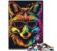 Jigsaw Puzzles for Teenagers 1000 Piece Fox with Sunglasses Help The Brain Exercise Addictive Toys to Cultivate Patience Great Gift 50x75cm