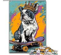 Jigsaw Puzzles for Teenagers 1000 Piece French Bulldog Skateboarding, Educational Toys for Is Ideal As A Gift for The Whole Family for And 14 Years Old (Size 26x38cm)