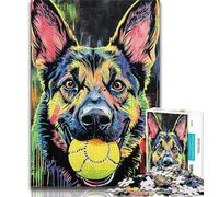 Jigsaw Puzzles for Teenagers 1000 Piece German Shepherd Playing with Tennis Ball,learning Educational Toys Fun at Home Activities,Birthday Present,Travel Gifts 75x50cm