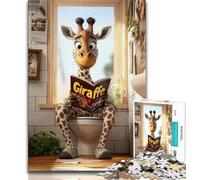 Jigsaw Puzzles for Teenagers 1000 Piece Giraffe on The Toilet,Family Entertainment Toys with Matching Poster And Trivia Sheet (75x50cm)