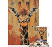 Jigsaw Puzzles for Teenagers 1000 Piece Giraffe Portrait on Wood Panel Relaxing Games A Work of Art Home Decoration Toys Great Gifts for Gaming (50x75cm)