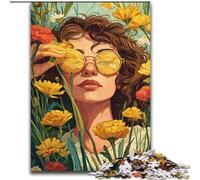 Jigsaw Puzzles for Teenagers 1000 Piece Girl in Wildflowers Summer, Learning Educational Is Ideal As A Gift for The Whole Family (Size 26x38cm)