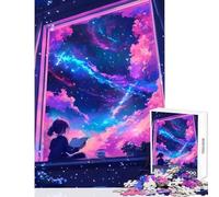 Jigsaw Puzzles for Teenagers 1000 Piece Girl Reading by The Window Under A Starry Galaxy Sky 1000 Jigsaw Puzzle Educational Games Birthday Gifts For Family Fun (38x52cm)