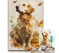 Jigsaw Puzzles for Teenagers 1000 Piece Golden Retriever And Fallen Leaves,Help The Brain Exercise Addictive Toys to Cultivate Patience Gift For Birthdays (38x26cm)