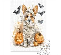 Jigsaw Puzzles for Teenagers 1000 Piece Halloween Mummy Corgi Art Print Jigsaw Puzzle Relax Games Difficult Hard Fun at Home Activities, 38x26cm/1000pcs