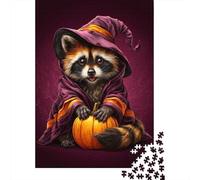 Jigsaw Puzzles for Teenagers 1000 Piece Halloween Raccoon Witch Costume Jigsaw Puzzle Relax Games Difficult Hard Fun at Home Activities, 52x38cm/1000pcs