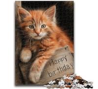Jigsaw Puzzles for Teenagers 1000 Piece Happy Birthday Cat Challenging Game And Family Play for Is Ideal As A Gift for The Whole Family 26x38cm