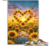 Jigsaw Puzzles for Teenagers 1000 Piece Heart-shaped Sunflower,for Educational Game Challenge Toy Deal As Gifts for The Whole Family 38x26cm