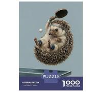 Jigsaw Puzzles for Teenagers 1000 Piece Hedgehog Playing Table Tennis Illustration Adult Jigsaw Fun Games Perfect Decoration Fun Activities at Home 70x50cm/1000pcs