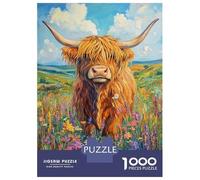 Jigsaw Puzzles for Teenagers 1000 Piece Highland Cow in Bloom-2 Puzzles for Adults Toy Wall Decor A Work of Art Unique Birthday And Xmas Gifts 38x26cm/1000pcs