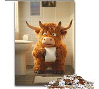 Jigsaw Puzzles for Teenagers 1000 Piece Highland Cow Playing Toilet Paper, Family Game Stress Reliever Difficult Challenge Enhance Love between Couples (Size 50x75cm)