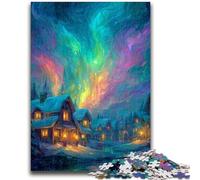 Jigsaw Puzzles for Teenagers 1000 Piece Houses Under The Aurora Teenager Puzzles,Educational Games Home Decoration Suitable for Desktop Decoration (75x50cm)
