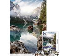 Jigsaw Puzzles for Teenagers 1000 Piece Incredible Nature Landscape. Braies Lake in Dolomites Mountains with Morning Fo Relaxing Games For Family Fun Home Decoration Toys Deal As Gifts for The