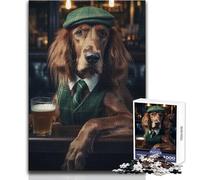 Jigsaw Puzzles for Teenagers 1000 Piece Irish Setter at The Pub Unique Challenge Game Presents for Women Art Work Gift Size 38x26cm