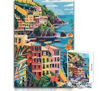 Jigsaw Puzzles for Teenagers 1000 Piece Italy Cinque Terre Minimalist Illustration Practical Game Analysis And Logic Gift For Birthdays Size 50x75cm