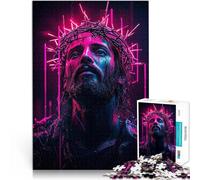Jigsaw Puzzles for teenagers 1000 Piece Jesus in Neon Lights Denkspiel Lustige Aktivitäten für zu Hause, Geburtstagsgeschenk, Reisegeschenk,52x38cm