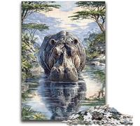 Jigsaw Puzzles for Teenagers 1000 Piece Jungle Hippo 1000 Piece Puzzle,Stress Reliever Staycation Kill Time Wishlist with Santa Claus (26x38cm)