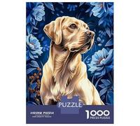 Jigsaw Puzzles for Teenagers 1000 Piece Labrador with Blue Floral Background Jigsaw Puzzle Relax Games Difficult Hard Fun at Home Activities, 52x38cm/1000pcs