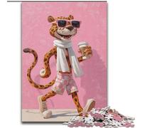 Jigsaw Puzzles for Teenagers 1000 Piece Leopard Drinking Coffee Family Fun for Is Ideal As A Gift for The Whole Family for And Age 14 Years Up (size 26x38cm)