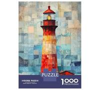 Jigsaw Puzzles for Teenagers 1000 Piece Lighthouse Watercolor Art Patchwork Lighthouse at Sunset Teenager Puzzles Relax Games Hand Speed Race Fun Activities at Home 38x26cm/1000pcs