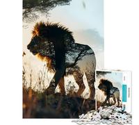 Jigsaw Puzzles for Teenagers 1000 Piece Lion Double Exposure Brain Intelligence Challenge Addictive Toys Family Game Stress Reliever Funny Gifts (Size 38x52cm)