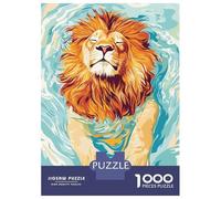 Jigsaw Puzzles for Teenagers 1000 Piece Lion Swimming in Water Illustration Adult Puzzles Toy Wall Decor Presents for Women Fun at Home Activities, 52x38cm/1000pcs