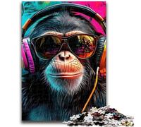 Jigsaw Puzzles for Teenagers 1000 Piece Monkey Wearing Headphones, Toy Intellectual Game Enhance Love between Couples for Ages 14+ 50X75CM