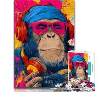 Jigsaw Puzzles for Teenagers 1000 Piece Monkey with Headphones Teenager Puzzles,Educational Games Home Decoration Suitable for Desktop Decoration 75x50cm