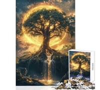 Jigsaw Puzzles for Teenagers 1000 Piece Mystical Tree with Golden Aura Relaxing Games Enhance Memory Educational Toy Wishlist with Santa Claus (38x52cm)
