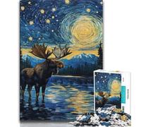 Jigsaw Puzzles for Teenagers 1000 Piece Night Sky Moose,learning Educational Toys Fun at Home Activities,Birthday Present,Travel Gifts 38x26cm