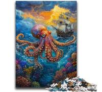 Jigsaw Puzzles for Teenagers 1000 Piece Ocean Octopus Difficult And Challenge with Matching Poster And Trivia Sheet for Age 14 50x75cm