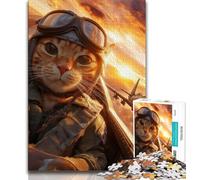Jigsaw Puzzles for Teenagers 1000 Piece Orange Cat Pilot,Educational Games Home Decoration Suitable for Desktop Decoration 38x26cm