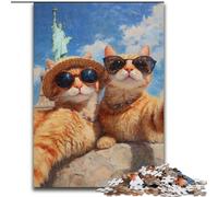 Jigsaw Puzzles for Teenagers 1000 Piece Orange Cat Taking Selfie,Help The Brain Exercise Addictive Toys to Cultivate Patience Gift For Birthdays 50x75cm