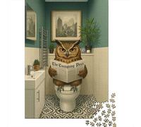 Jigsaw Puzzles for Teenagers 1000 Piece Owl Reading Newspaper on Toilet Jigsaw Puzzle Relax Games Difficult Hard Fun at Home Activities, 52x38cm/1000pcs