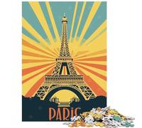 Jigsaw Puzzles for Teenagers 1000 Piece Paris Eiffel Tower Vintage Poster Educational Game Difficult Hard Toy Wall Decor Great Gifts for Gaming Size 38x52cm