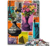 Jigsaw Puzzles for Teenagers 1000 Piece Paris Stamp Collage Adult Puzzles,Staycation Kill Time with Matching Poster And Trivia Sheet (50x75cm)