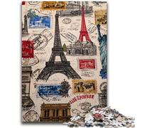 Jigsaw Puzzles for Teenagers 1000 Piece Paris Stamp Collage Help The Brain Exercise Addictive Toys to Cultivate Patience Wall Decoration 26x38cm