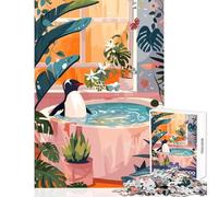 Jigsaw Puzzles for Teenagers 1000 Piece Penguin Bathing in A Lush Setting Jigsaw for Teenagers Stress Reliever Help The Brain Exercise Unique Birthday And Gifts (38x52cm)