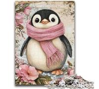 Jigsaw Puzzles for Teenagers 1000 Piece Penguin Wearing A Scarf Difficult And Challenge with Matching Poster And Trivia Sheet for Age 14 38x26cm