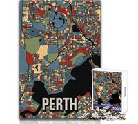 Jigsaw Puzzles for Teenagers 1000 Piece Perth Australia Vintage Retro City Map Art Educational Game Presents for Women Birthday Gifts Size 38x26cm